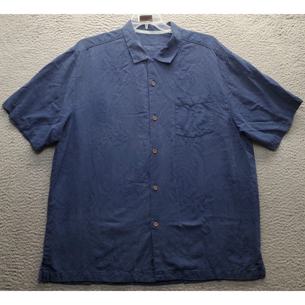 Tommy Bahama Original Fit Shirt Mens XL Blue Tropical Leaf Print Silk Button-Up